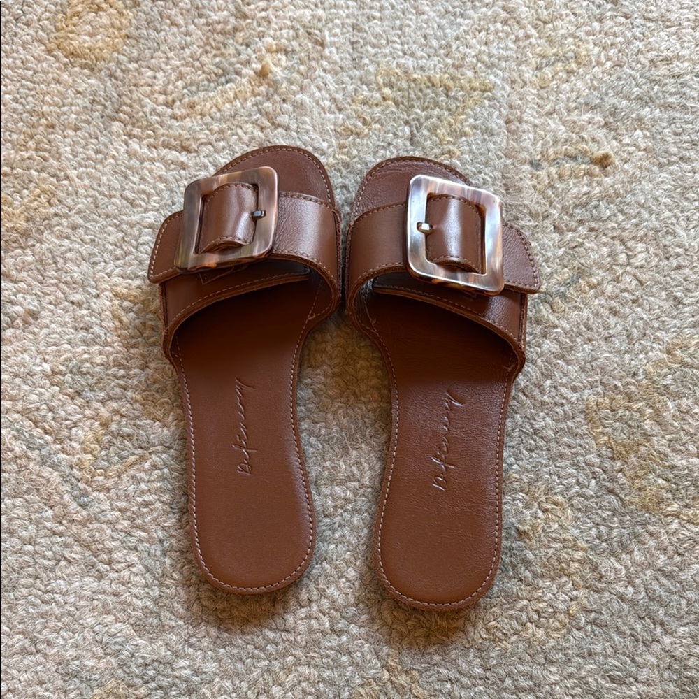 Brown Leather Slide Sandals